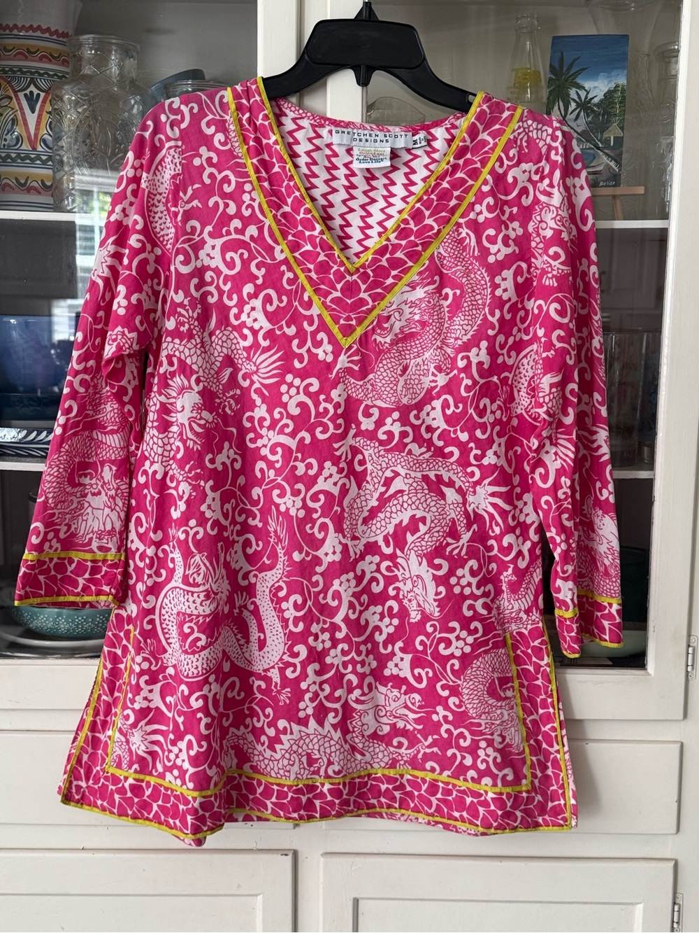 Gretchen Scott Designs Pink Dragon Print Tunic Top Size M